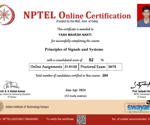 Principles of Signals and Systems, NPTEL online certification