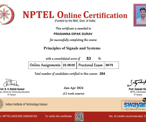 Principle of signals and system NPTEL online Certification .