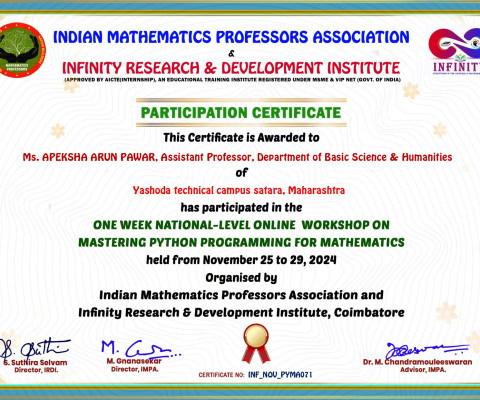 One Week National Level Workshop on Mastering python program for Mathematics 