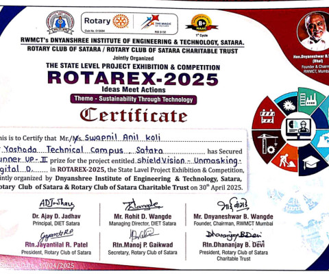 Runner Up prize in State level project competition