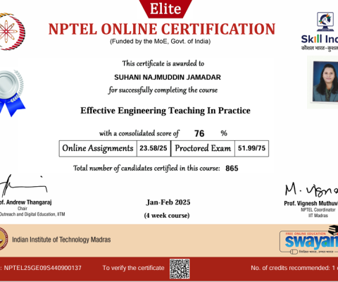 NPTEL course “Effective Engineering Teaching In Practice”
