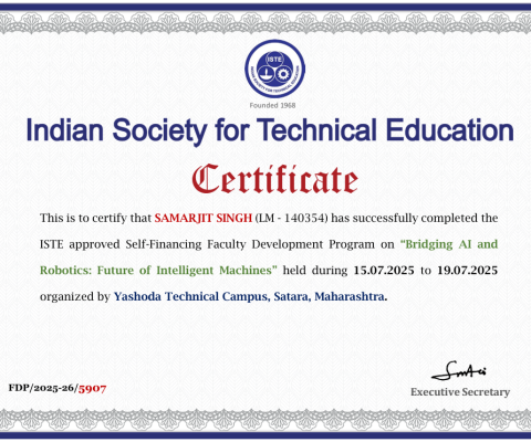 ISTE approved Self-Financing Faculty Development Program on “Bridging AI and  Robotics: Future of Intelligent Machines” 