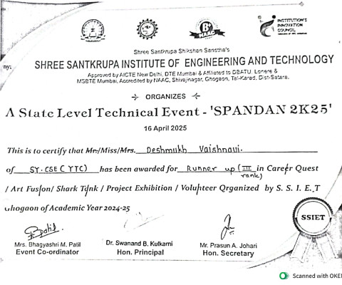 Runner-up at State Level Spandan 2k25 Project Competition!