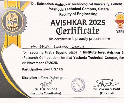 Won in the Poster Presentation Competition at TECHXPLORE 25 on 15 October 2025 at YTC, Satara.