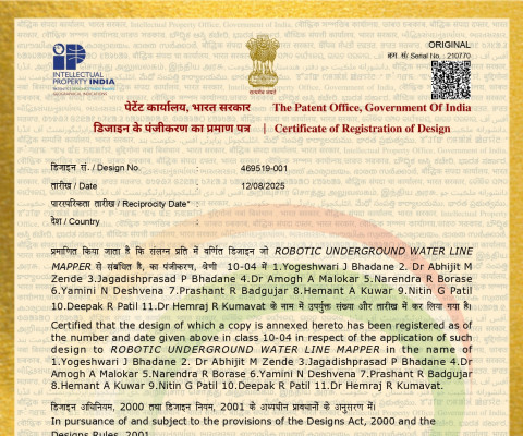 Patent on “ROBOTIC UNDERGROUND WATER LINE MAPPER”