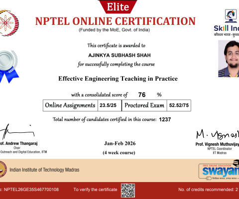 Silver and ELITE NPTEL course on 
