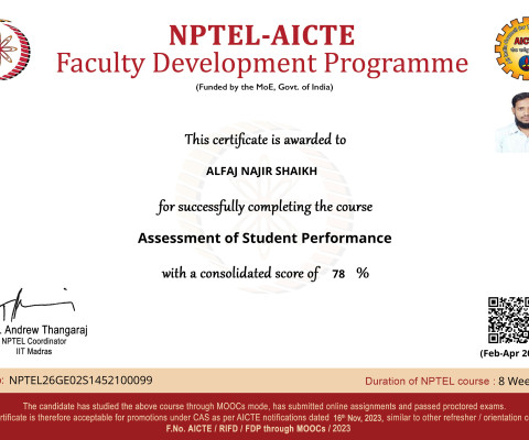 ELITE and Silver NPTEL Course on  Assessment of Students Performance