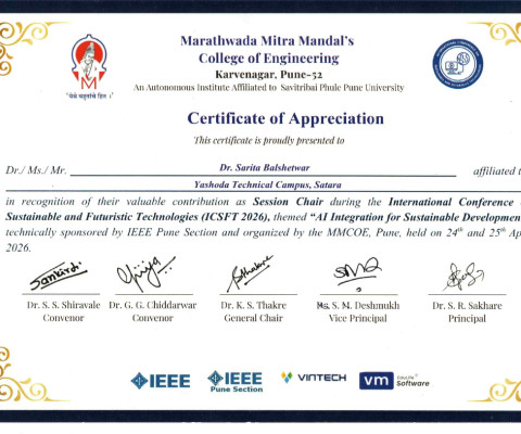 Certificate of Appreciation – Session Chair, ICSFT 2026