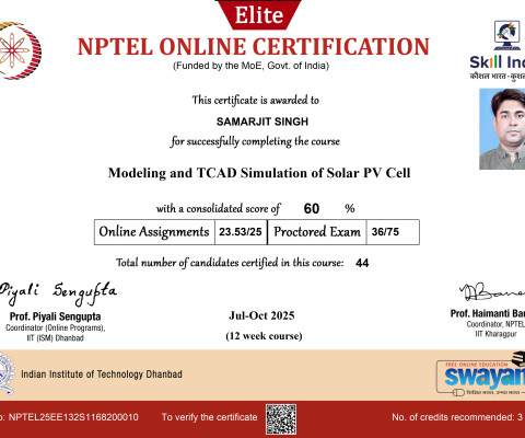 NPTEL Course: Modeling & TCAD Simulation of Solar PV Cell