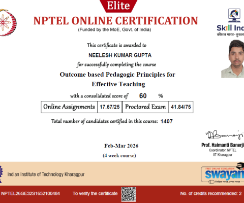 NPTEL Course on : Outcome based Pedagogic Principles for Effective Teaching