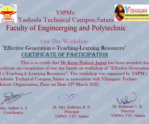 Attended One day workshop on “Effective Generation e-teaching and Learning Resources”