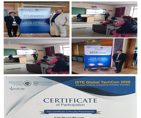 Aditi Bharat Bhosale participated in the ISTE Global TechCon 2026, the first global conference on Engineering and Engineering Technology