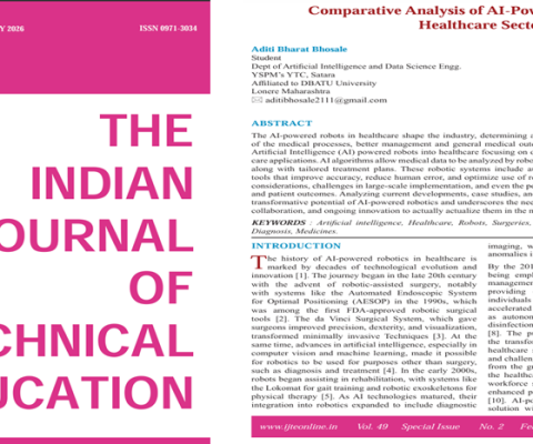 Ms. Aditi Bhosale has successfully published a research paper in the Indian Journal of Technical Education