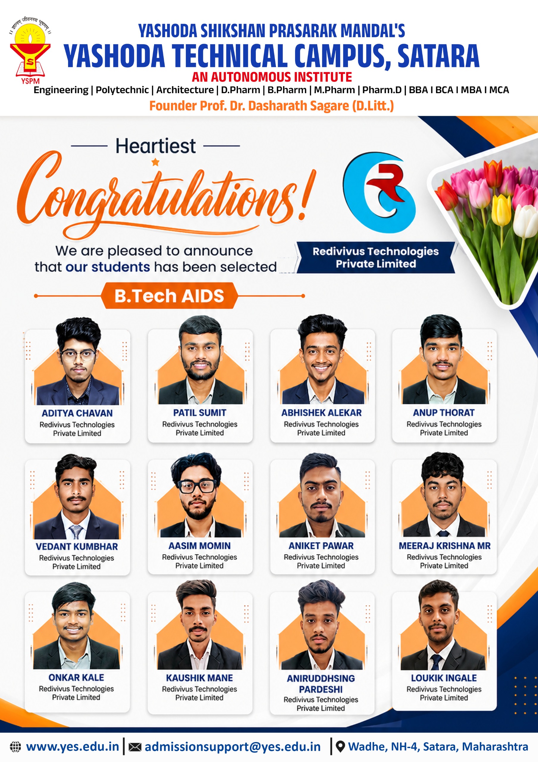 12 B.Tech AI & DS Students Selected by Redivivus Technologies Pvt. Ltd.